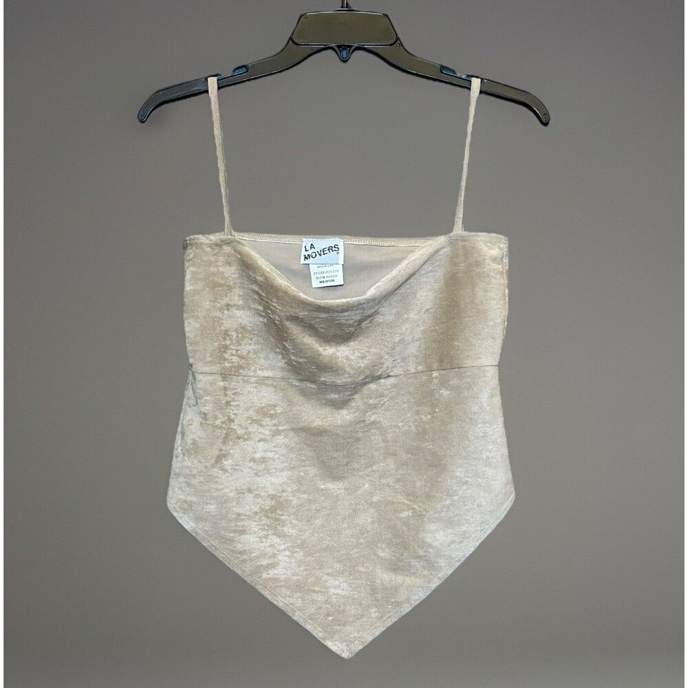 VTG 90s Y2K LA MOVERS Velvet Bandana Top Tan Beige Handkerchief Cami Medium USA